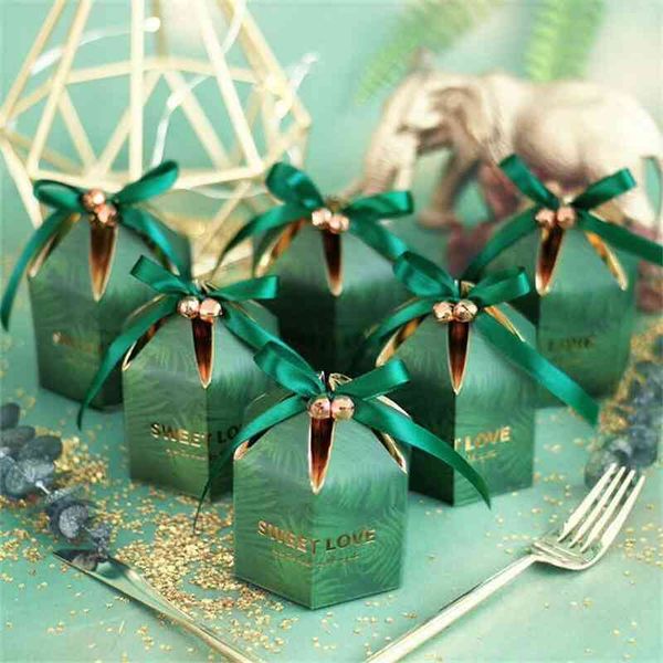 Green Candy Box With ribbon chocolate gift boxes souvenirs for guests wedding favors and gifts Birthday Baby Shower Favors boxes 210402