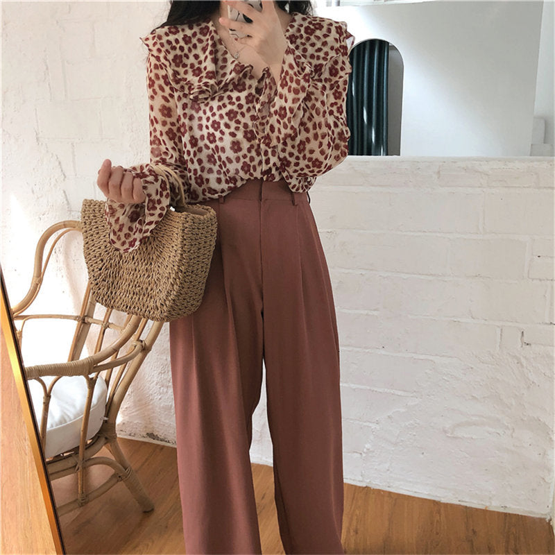 dress Sweet Full-Sleeved Florals Women Loose Office Lady Tops Feminine Gentle Chiffon Chic Shirt All-Match Blouses