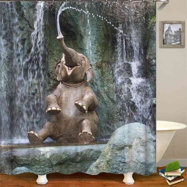OLOEY 3D Print Shower Curtains Animal Elephant Curtains for Bathroom Decor Customized Size Image Bath Curtain Wholesale 210402