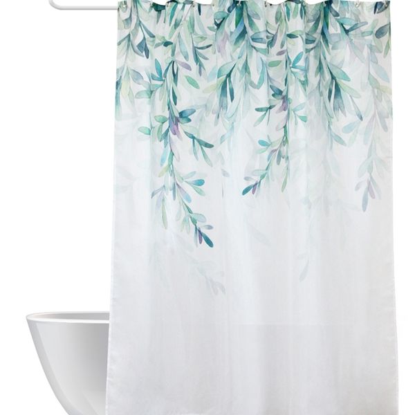 White Fabric Farmhouse Shower Green Trcal Leaf Bathroom Curtain Set With Hooks Modern Pink ral Bath Curtains 210402