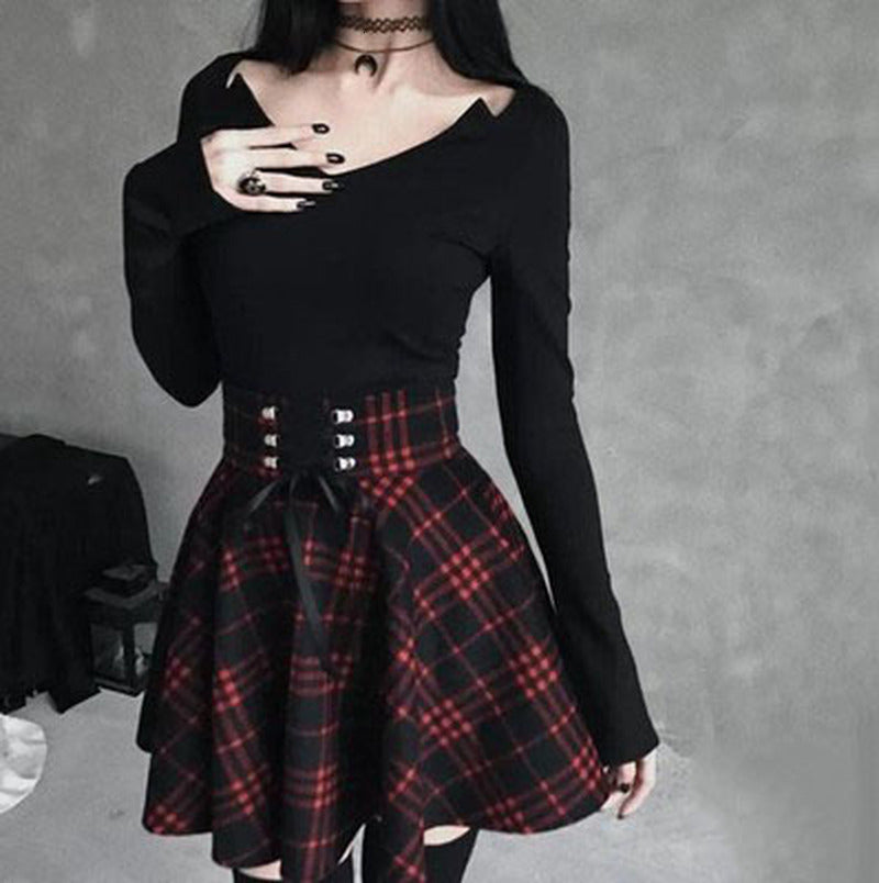 suits Women&#039;s Gothic Checkered Women Pleated Plaid Skirts Spring Autumn Girl Hip Hop Female Punk Goth Mini Skirt Clubwear