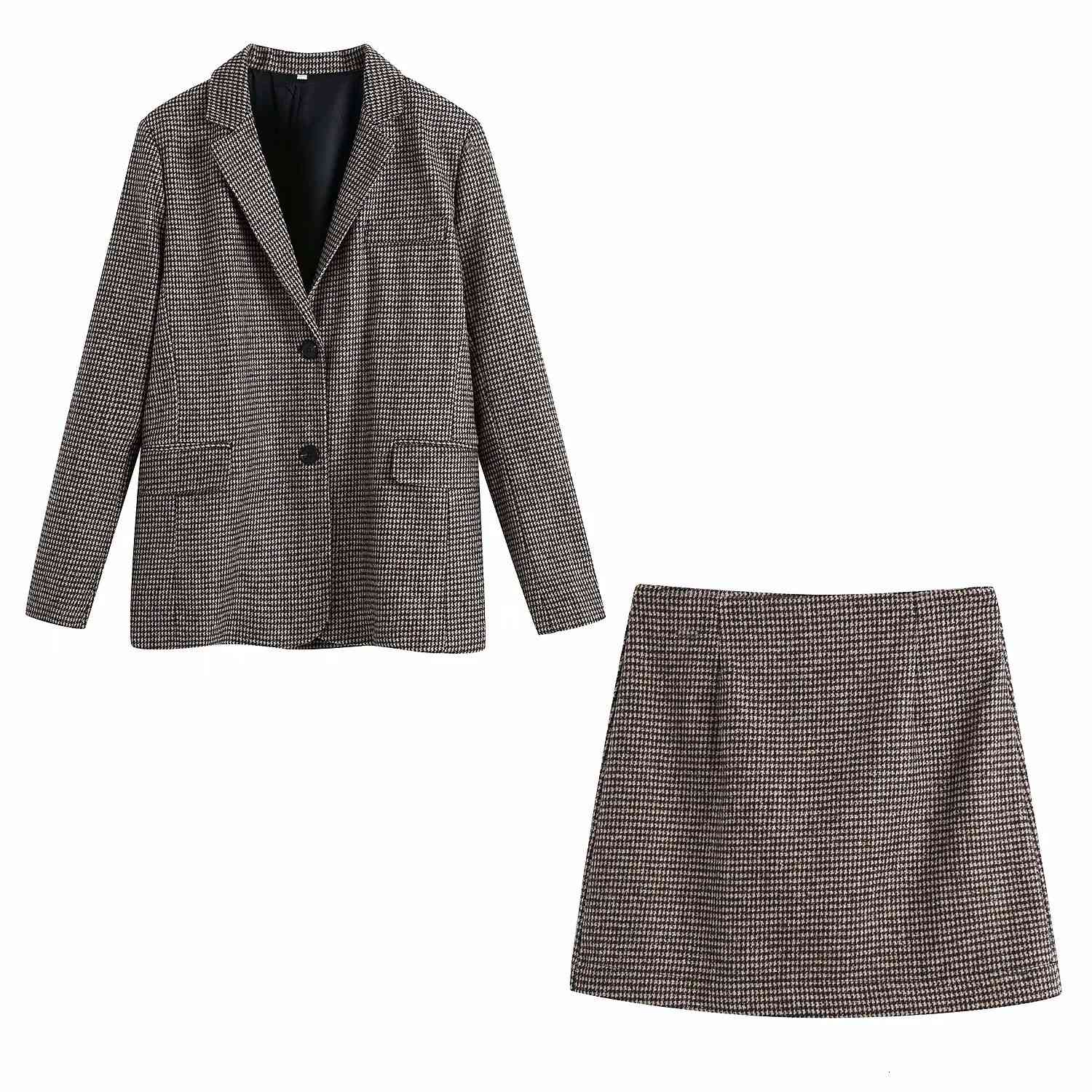 suits 2021 Women 2 piece set Checked Casual Blazer & High-waist Mini Skirts ensemble veste et jupe femme