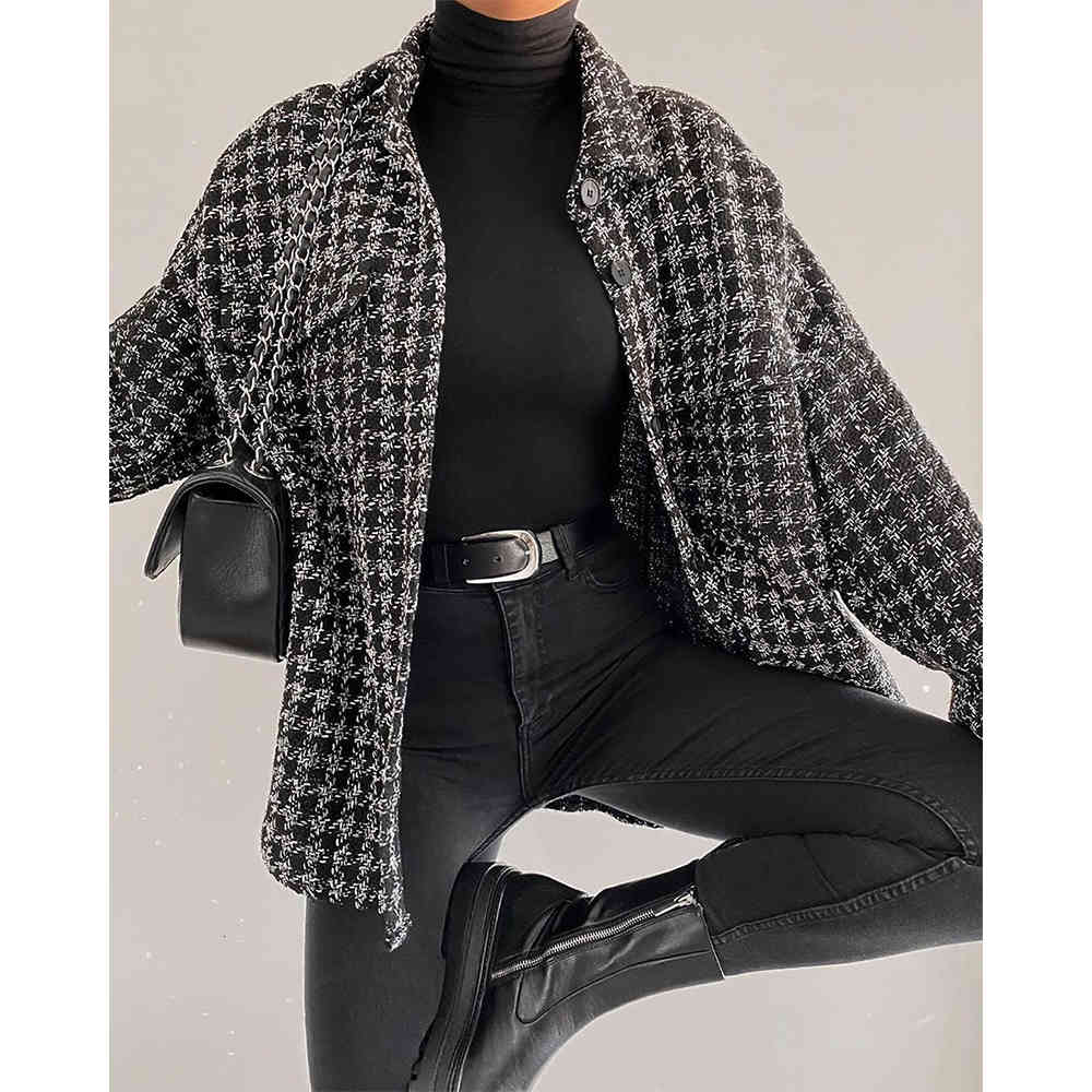 jackets 2021 Women Jacket Plaid Checkered Long Sleeves Lapel Collar Classic Style Coat Fashion Outerwear Tops veste femme