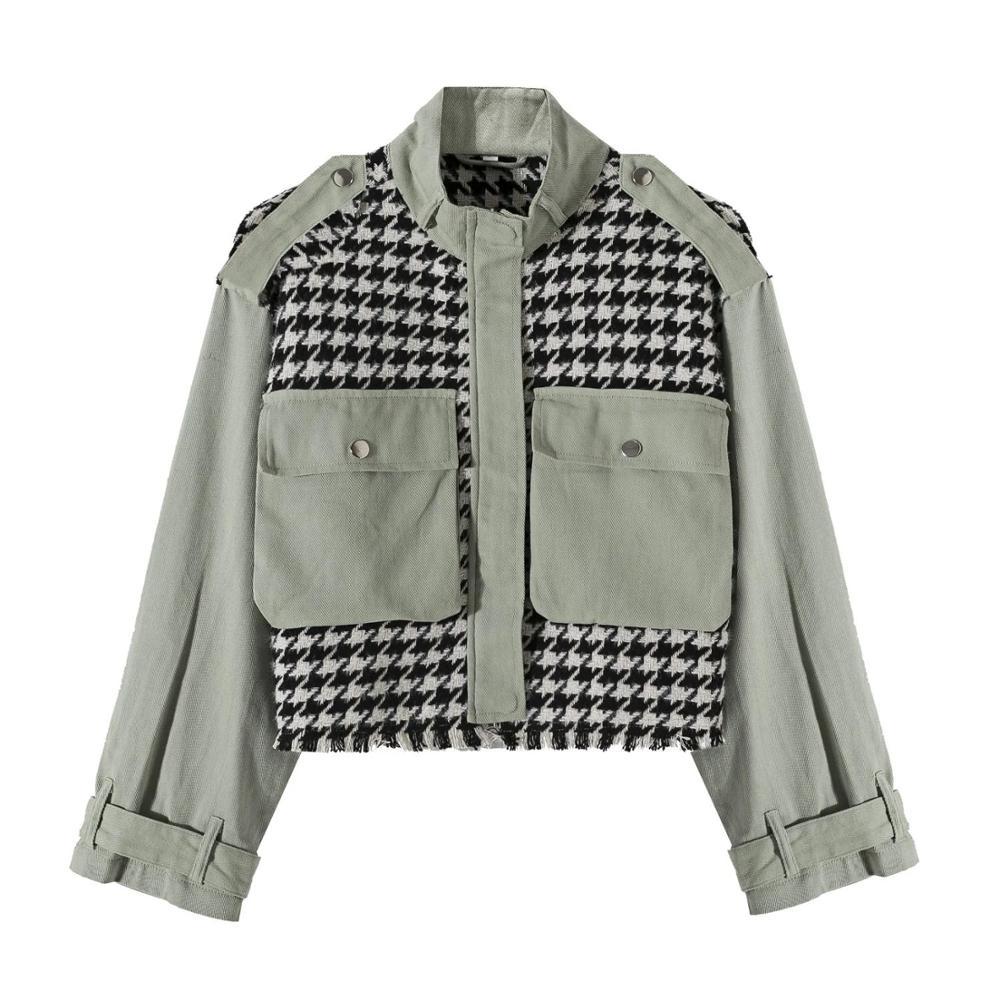 jackets Women Jacket Contrast Tweed Full Sleeves High Collar Short Coat Vintage Fashion Outerwear Tops veste femme