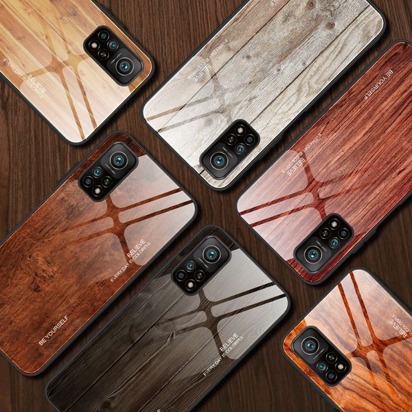 Slim Thin Glossy Wood Grain Tempered Glass Cases For Xiaomi Mi 10T Pro Redmi Note 10Pro K40 POCO X3 NFC M3 Note9S