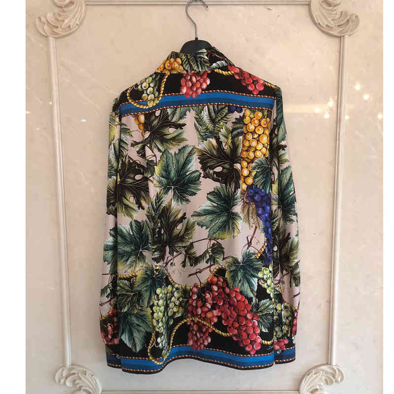 shirts blouses blouses Seqinyy runway blouse 2021 spring fashion design feminine grape retro free black printing Sicilian silk shirt