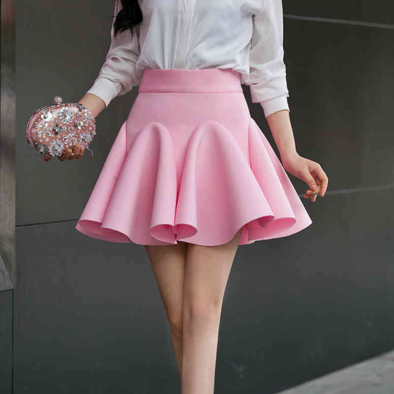 skirts Spring Scuba Flared Short Skirts Autumn Women&#039;s y Patchwork Princess Pleated A-line Mini Full Skirt Pink Blue Red