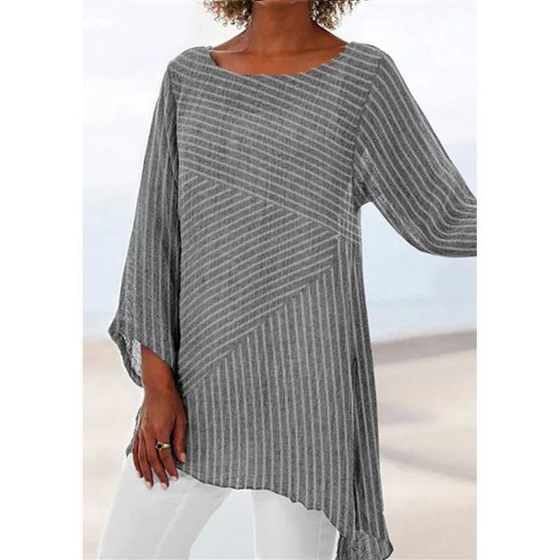 Womens Shirt Striped Cotton Blouse Women Plus Size Shirts 100% Autumn Casual Blouses Long Sleeve O Neck Tunic Tops