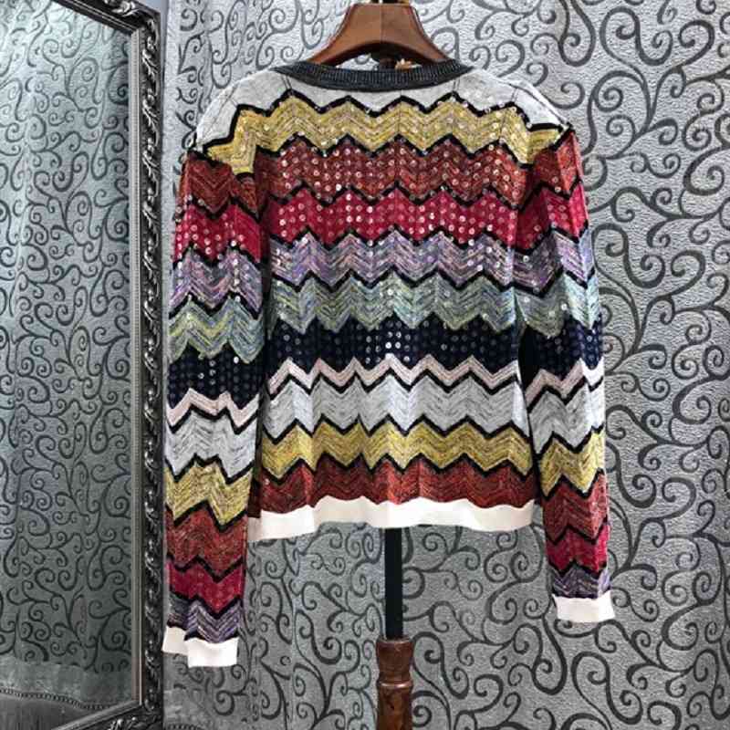 Skirt Autumn Winter Fashion Cardigan Jackets High Quality Women Striped Patterns Knitting Sequined Deco Casual Sweater Cardigans