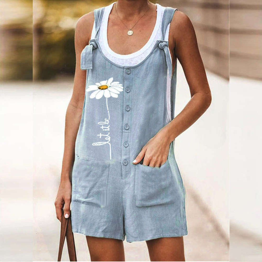 2021 women&#039;s printed solid color patch pocket lace up cotton hemp Suspenders