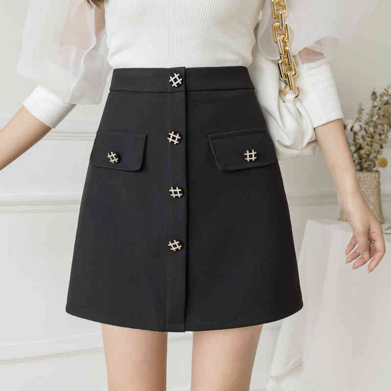 suits Black High Waist Back Zipper Fly Skirts With Safe Shorts School Style A-Line Skirt Plus Size Women Clothing S-2XL