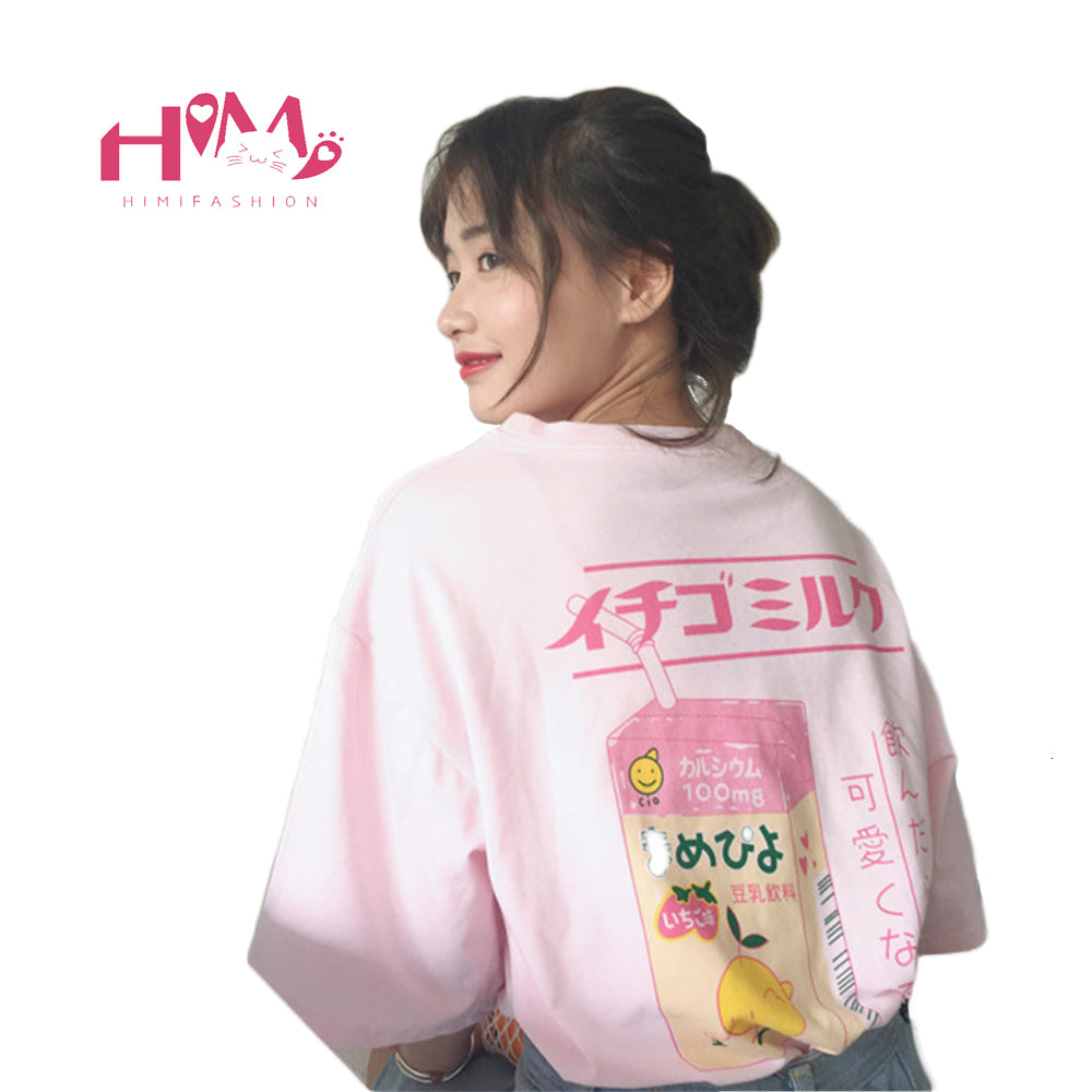 Kawaii Fruit Juice Cotton T-shirt Women Tops Harajuku Japanese Fashion Cute Tee Summer Soft Girls T-shirts
