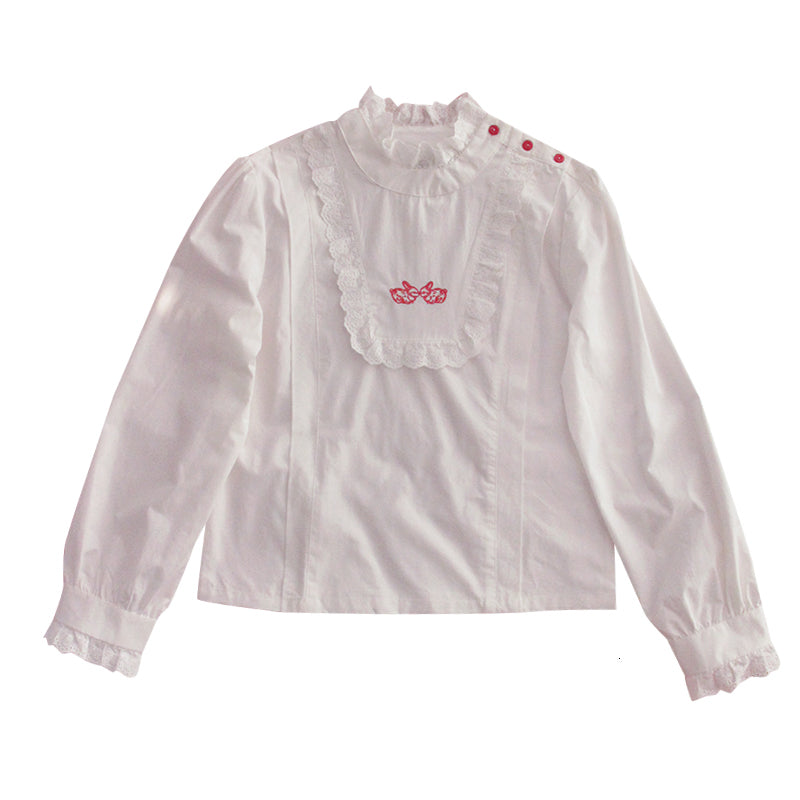 Japan Fashion Lolita Kawaii Women Blouses Long Sleeve Vintage Doll Shirts Girls White Cute Bunny Ruffle Lace Princess Tops