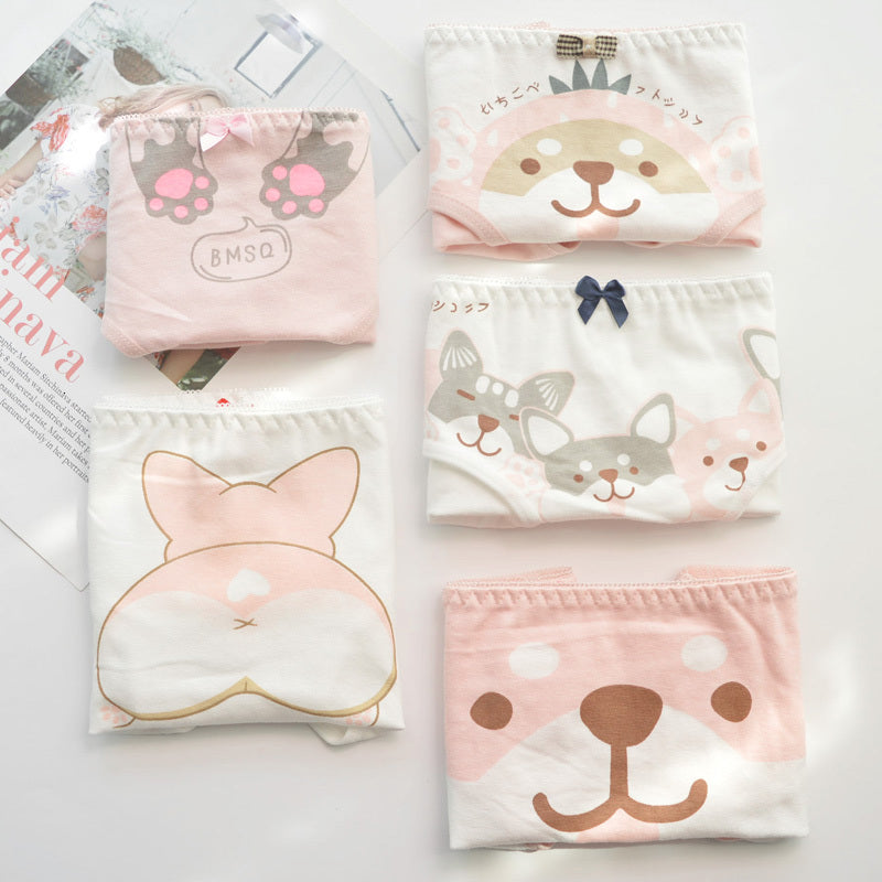 5 Pcs Set Cotton Underwear Women Briefs Japanese Cute Cartoon Print Girls Lingerie Kawaii Anime Soft Low Rise Panties Pack Pink