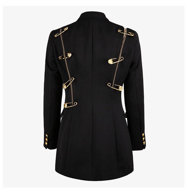 Black Outerwear Coat Single Button Long Sleeve Women Suit Jacket Pin Stitching Irregular Ladies Blazer Autumn New