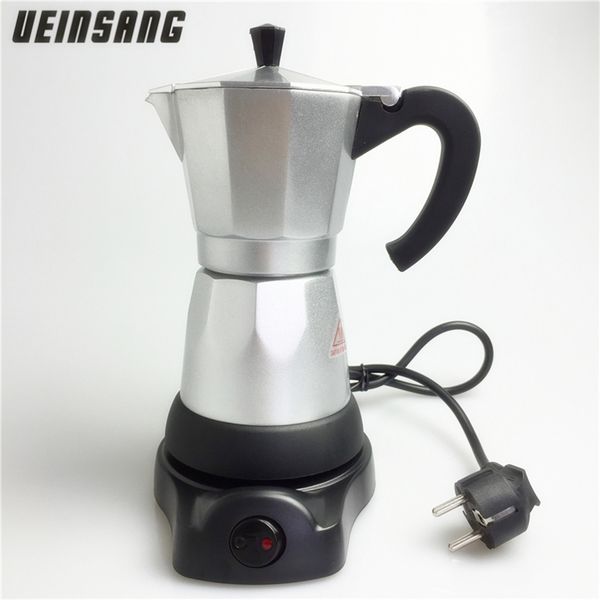 6cups-300ml Electric Coffee Maker Aluminum Material Coffee Pots Moka Pot Mocha coffe Machine v60 Coffee Filter Espresso Maker 210408