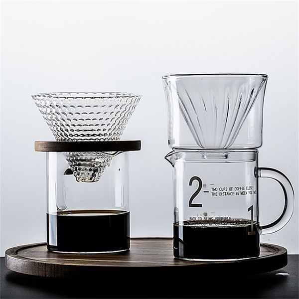 Simple Set V60 Glass Dripper 1-2 Cups Sharing Pot Brew Filter Funnel Reusable Coffee Jug 210408