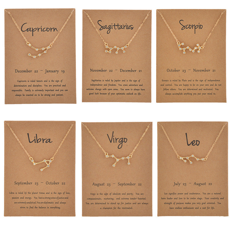 CR Jewelry Dogeared Necklace Gold Star 12 Constellation Zircon With Paper Card Pendant Personality Chain For Women