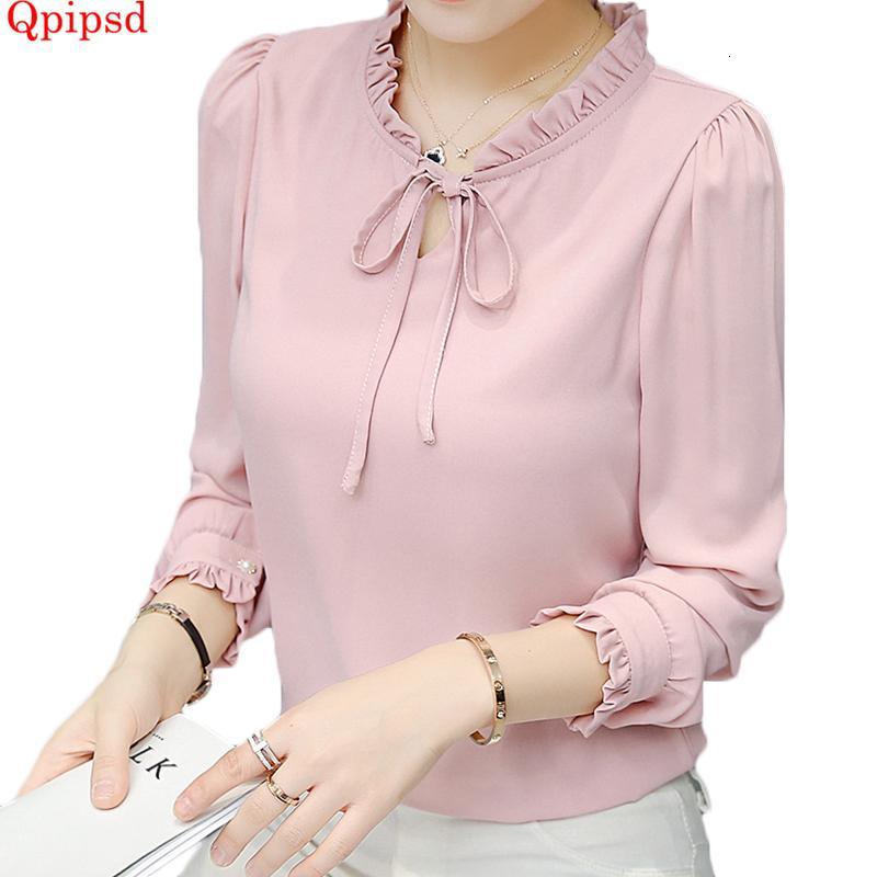 & Spring Summer Leisure Blouse Women Long Sleeve Shirts Fashion Elegant Chiffon Shirt Bow Office Ladies Pink White Tops Women&#039;s Blouses