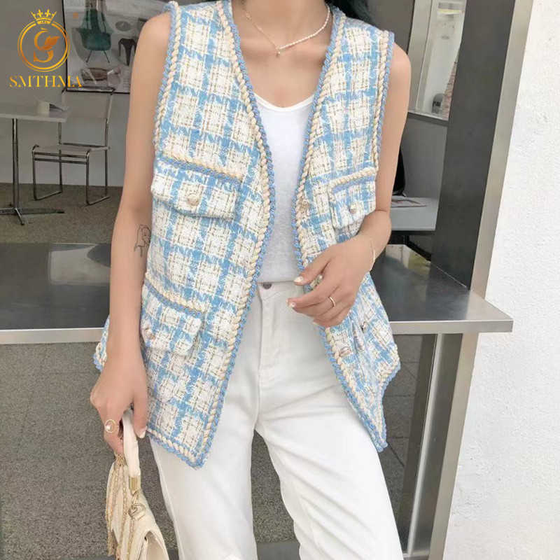Women&#039;s Sweaters Women 2021 Fashion Single-Breasted Tweed Woolen Vest Vintage V Neck Sleeveless Female Outerwear Chic Tops 1VX0