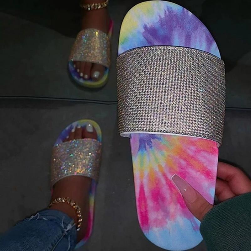 Slippers Summer Women Sandals Bling Ladies Crystal Slides Flat Glitter Gladiator Beach Shoes Female Sandalia Feminina
