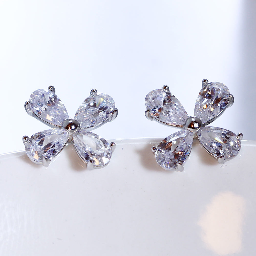 100% Real 925 Silver Stud Earrings Pave Full Shiny Cubic Zircon Cute Fine Jewellery Jewelry For Women