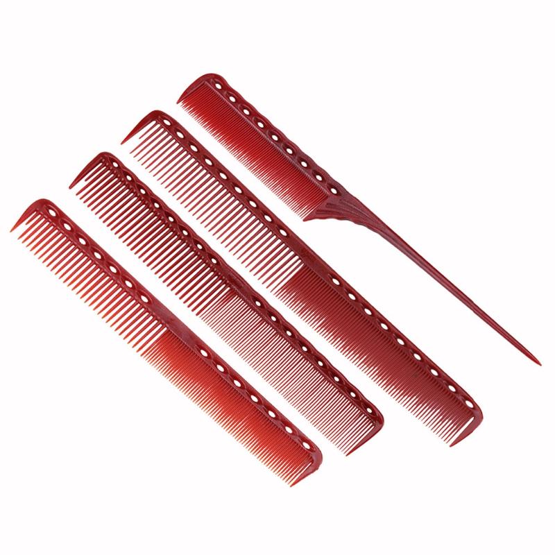 Electric Hair Brushes 4Pcs-Set Anti-Static Red Hairdressing Comb Detangling Platic Straightening Barber Different Design Combs Set