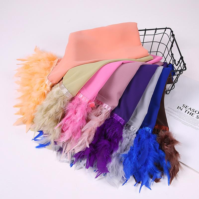 Scarves 2021 Trend Feather Chiffon Hijabs Turban Islamic Foulard Ladies Scarf Tassel Long Shawl And Wraps Women Large Size Headscarf