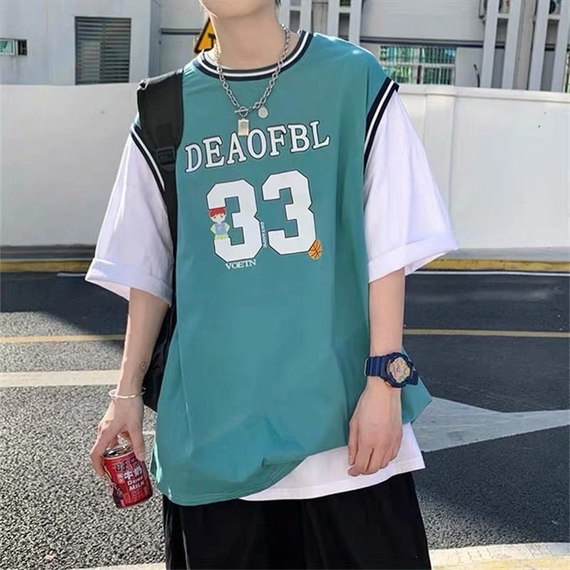 Basketball summer vacation two short t-shirts for men&#039;s and Korean students loose youth leisure half sleeve