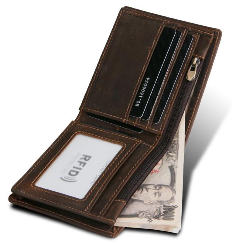 Wallets Crazy Horse Genuine Leather Men Credit Business Card Holders RFID Protection Cowhide Wallet Purse
