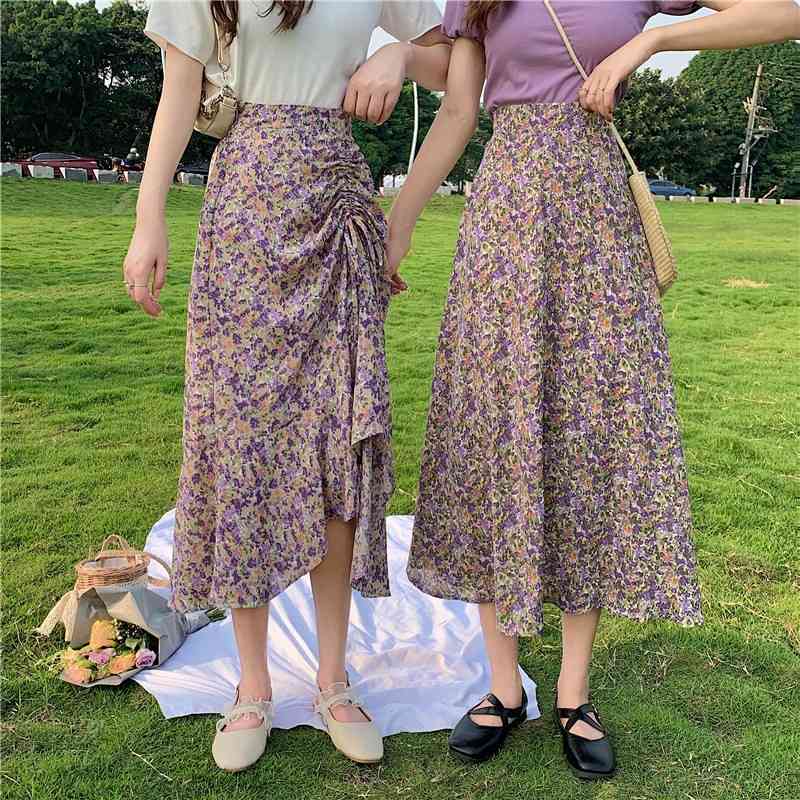 Skirts Faldas largas plisadas con volantes y estampado Floral Vintage para mujer, faldas coreanas, W17ropa de calle RP2P