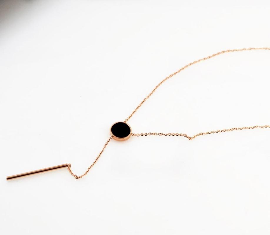 Pendant Necklaces Black Round For Women Collier Femme Neckless, Fashion Stainless Steel Choker Necklace Rose Gold Color Jewelry Kolye