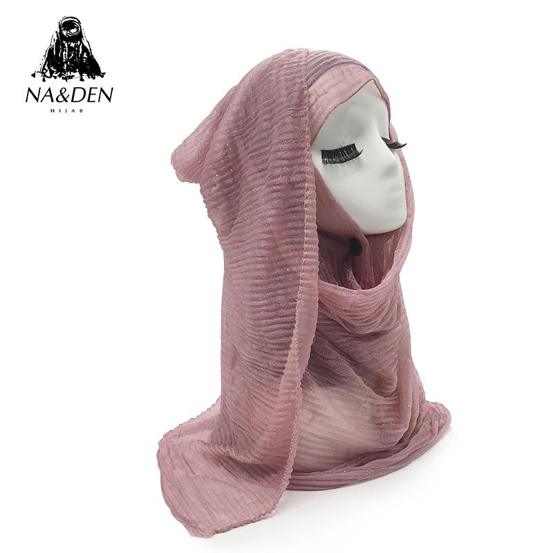 Scarves Women Solid Voile Scarf With Sprinkle Gold Crinkled Soft Muslim Hijab Islamic Wrap Bandana Head Shawl 10pcs-lot