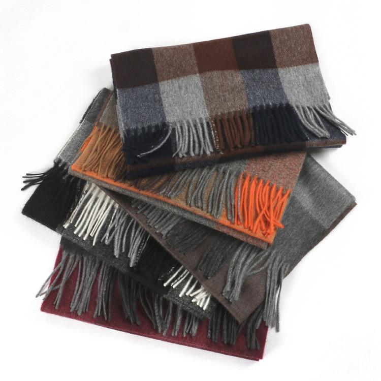 Scarves 100% Goat Cashmere Women Fashion England Style Plaid Thick Scarfs Long Tassel 30x180cm Coffee 4color