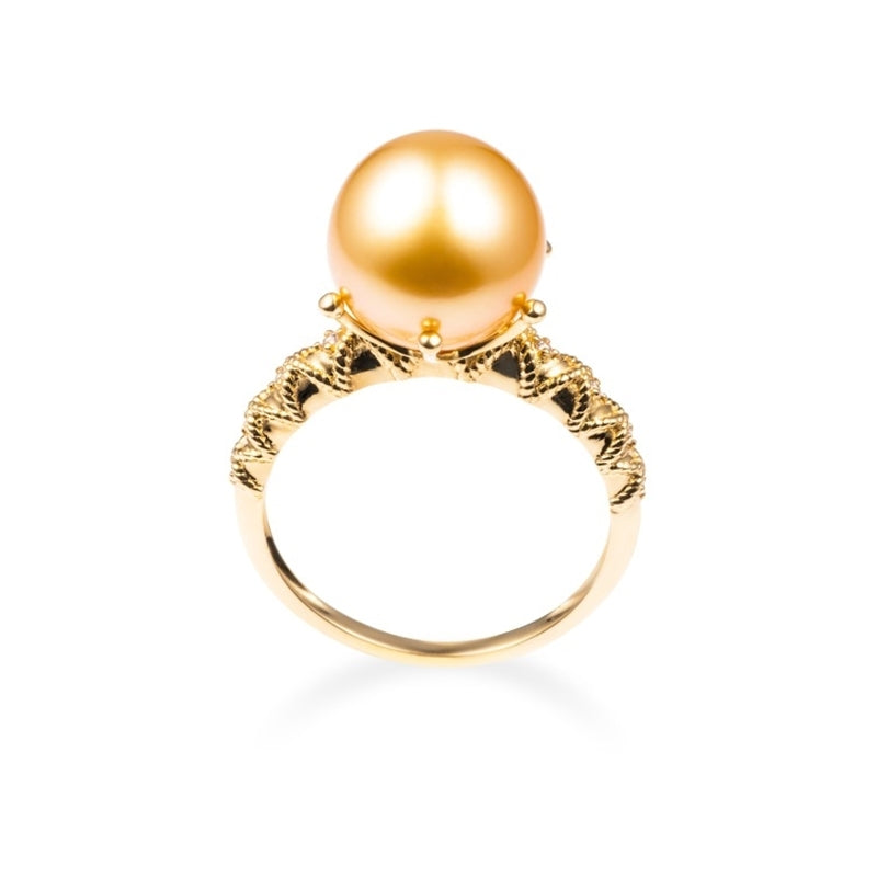Gorgeous 18K crown sea water bead ring 11-12mm round mirror, light and flawless quality, strong gold
