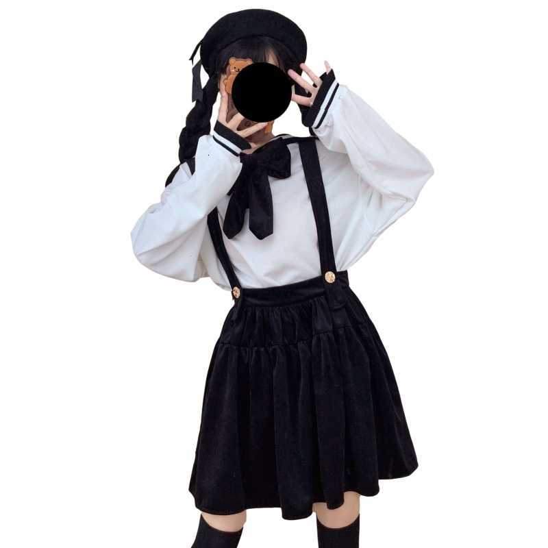 Skirts Gothic Black Velvet Skater Pleated Skirt Women Harajuku Kawaii Vintage Japan Sweet Female Cosplay A Line Mini Suspender ZF1