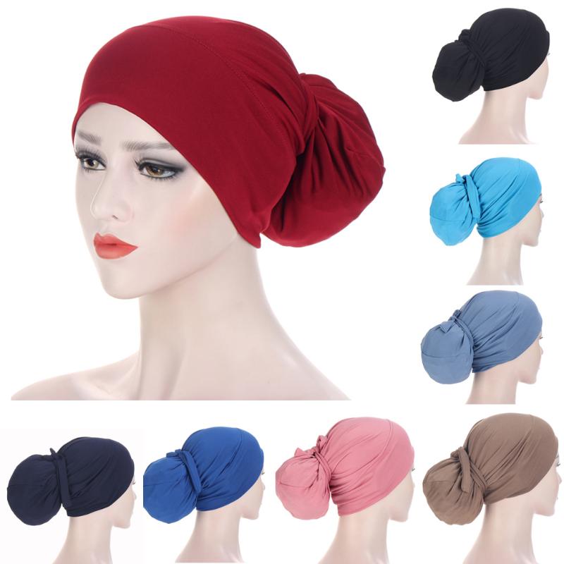 Scarves Women Turban Bonnet Muslim Hat Hijab Scarf Inner Caps Arab Wrap Head Underscarf Ladies Lace Up Turbantes