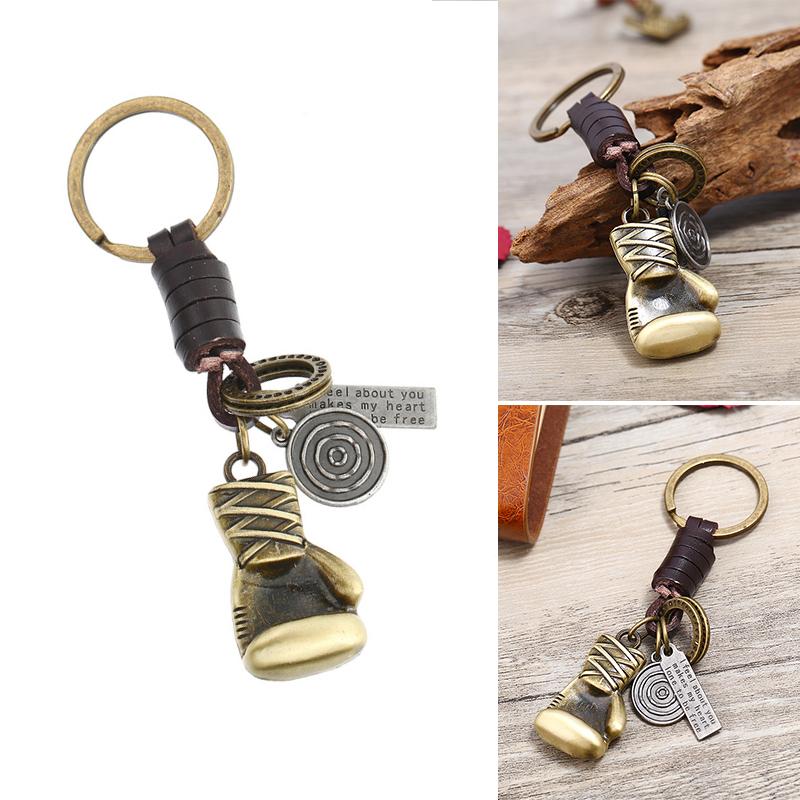 Keychains 2021 Trendy Boxing Gloves Keychain Car Pendant Key Chain Small Gift Leather Metal Vintage Punk Ring Jewelry Accessories