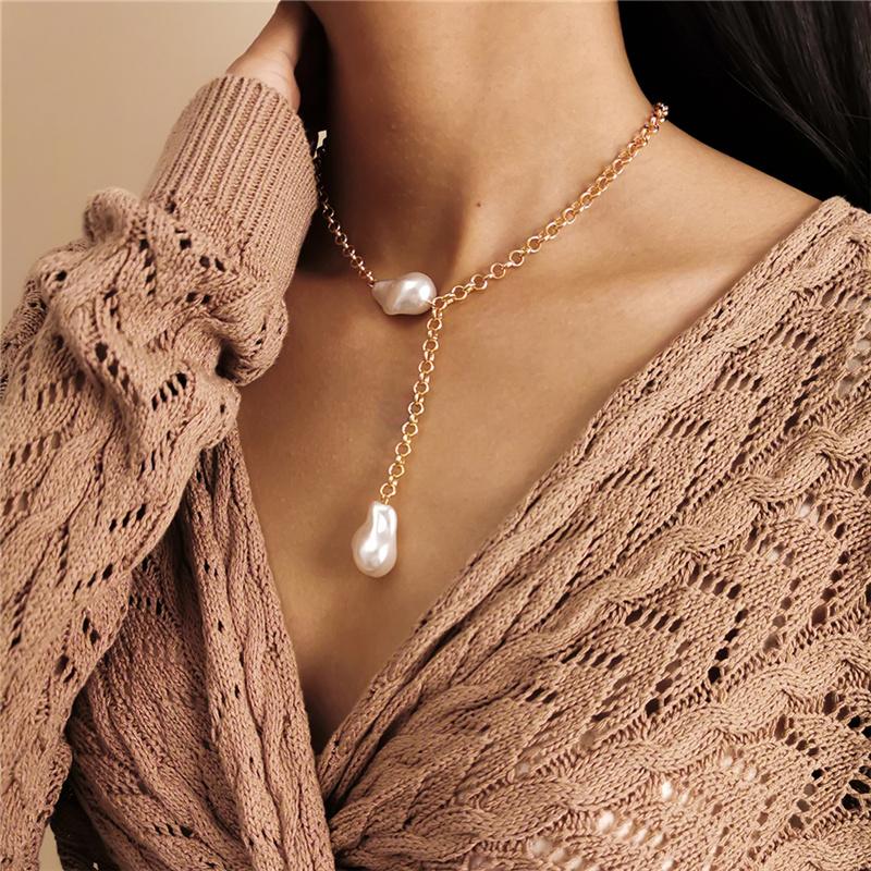 Pendant Necklaces 2021 Imitation Pearl Baroque Choker Necklace For Women Water Drop Tassel Chain Long Jewelry