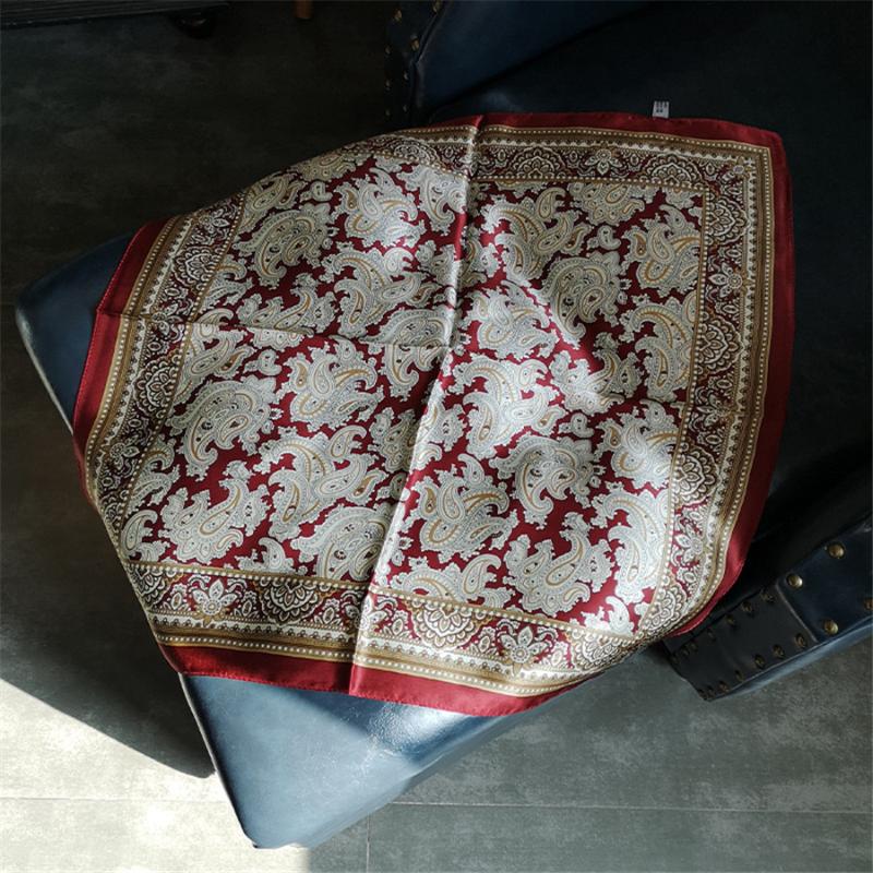 Scarves Trendy Small Square Scarf 53*53cm Fashion Real Silk Handkerchief Cashew Print Foulard Soft Bandana Wine Red Women&#039;s Shawl