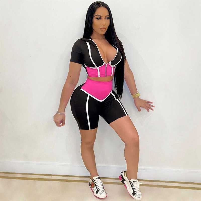 Women&#039;s Tanks & Camis Womens Tracksuit Set Jogger Hooded Sweatshirts Top and Biker Shorts 2 Piece Wholesale Two Summer Clothes for