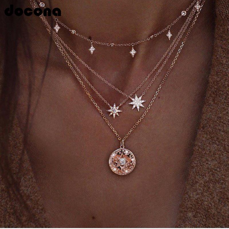 Pendant Necklaces Bohemia Star Pearl Layered Necklace Crystal Gold Chain For Women Charms Choker Jewelry 6653