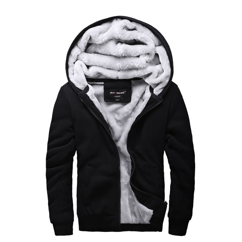 Straight men&#039;s Plush sweater light version thickened coat Korean youth cardigan Hooded Sweater
