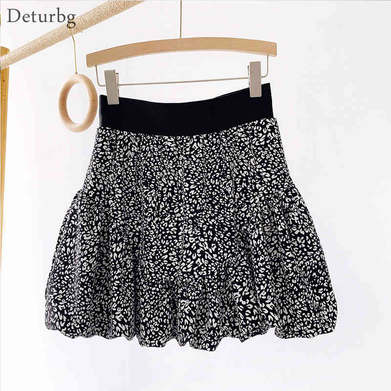Casual Dresses Women&#039;s Vintage Leopard Print Mini Tutu Skirt Korean Female High Waist Black Skater Flared Skirts Mujer Faldas 2021