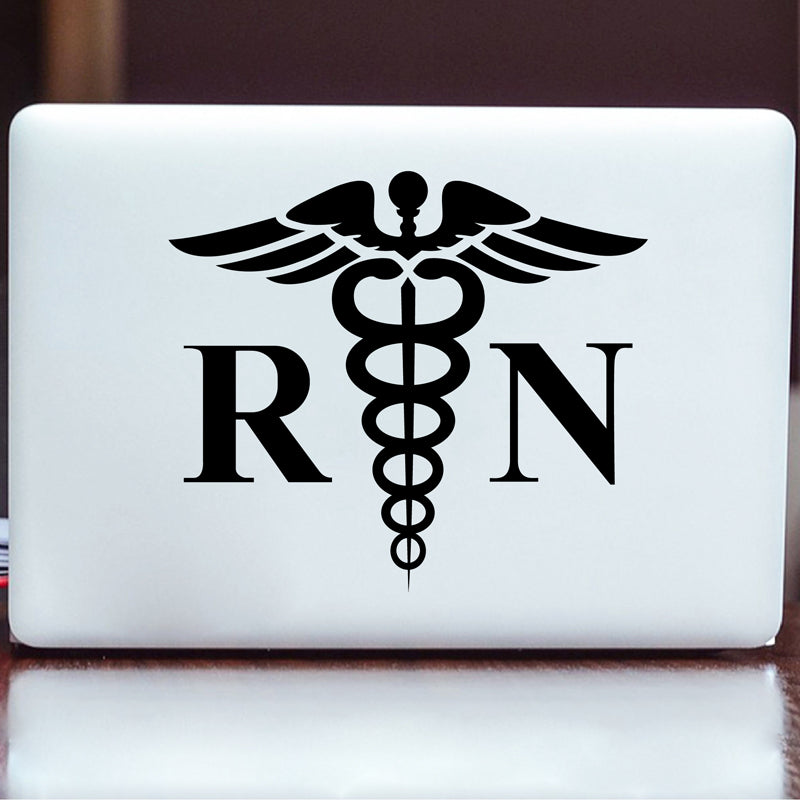 Medical Symbol Caduceus Vinyl Car Sticker Decor , Registered Nurse RN Nursing Laptop Decals for Apple MacBook