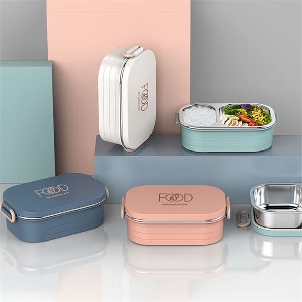 Lunch Box Partition Leak-proof Student Children Microwave Oven Food 780ml Stainless Steel 304 210423