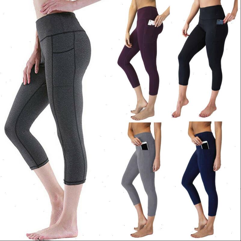 Fitness Casual Solid Crop Women Leggings Wide Waistband Cycling Spring Autumn High Wasit Pocket Workout Leggins Pants Trousers