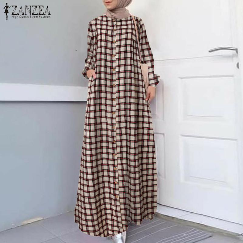 Women&#039;s Blouses & Shirts Casual Islamic Clothing Robe Muslim Fashion Dress Spring Maxi Long Women Sleeve Button ZANZEA Vintage Hij