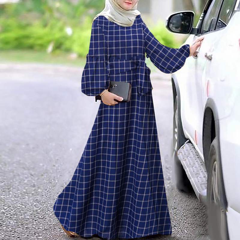 Women&#039;s Blouses & Shirts Kaftan Long Sleeve Plaid Check Dress ZANZEA Women Vintage Printed Muslim Hijab Spring Vestido Abaya Turke
