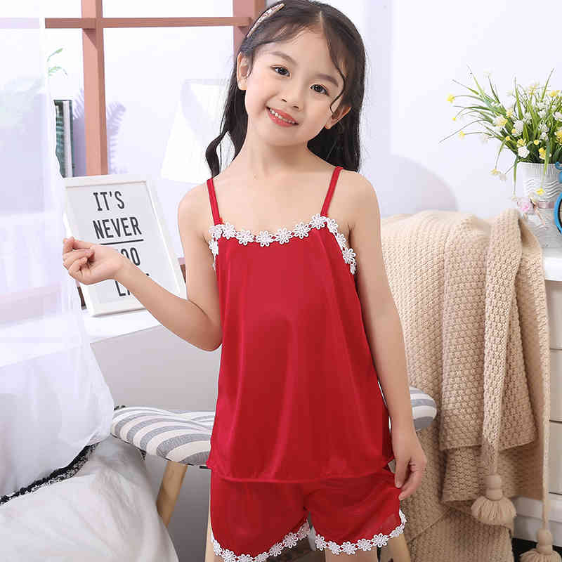 Pajamas New Listing Children Cloth Summer Sleepwear Sets Girls Sling Silk Princess Night Kids Home Cltoh Girl 01SZ